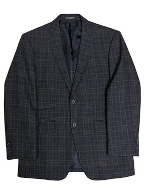 HAINES & BONNER LONDON Blazer PURE WOOL Plaid Brown Sport Coat Mens 40S (Medium)